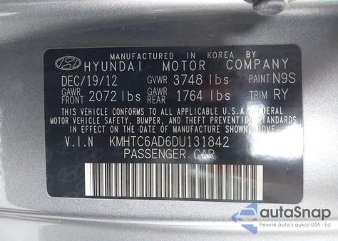 2013 Hyundai Veloster Base W/Black z USA, uszkodzony, nr VIN KMHTC6AD6DU131842